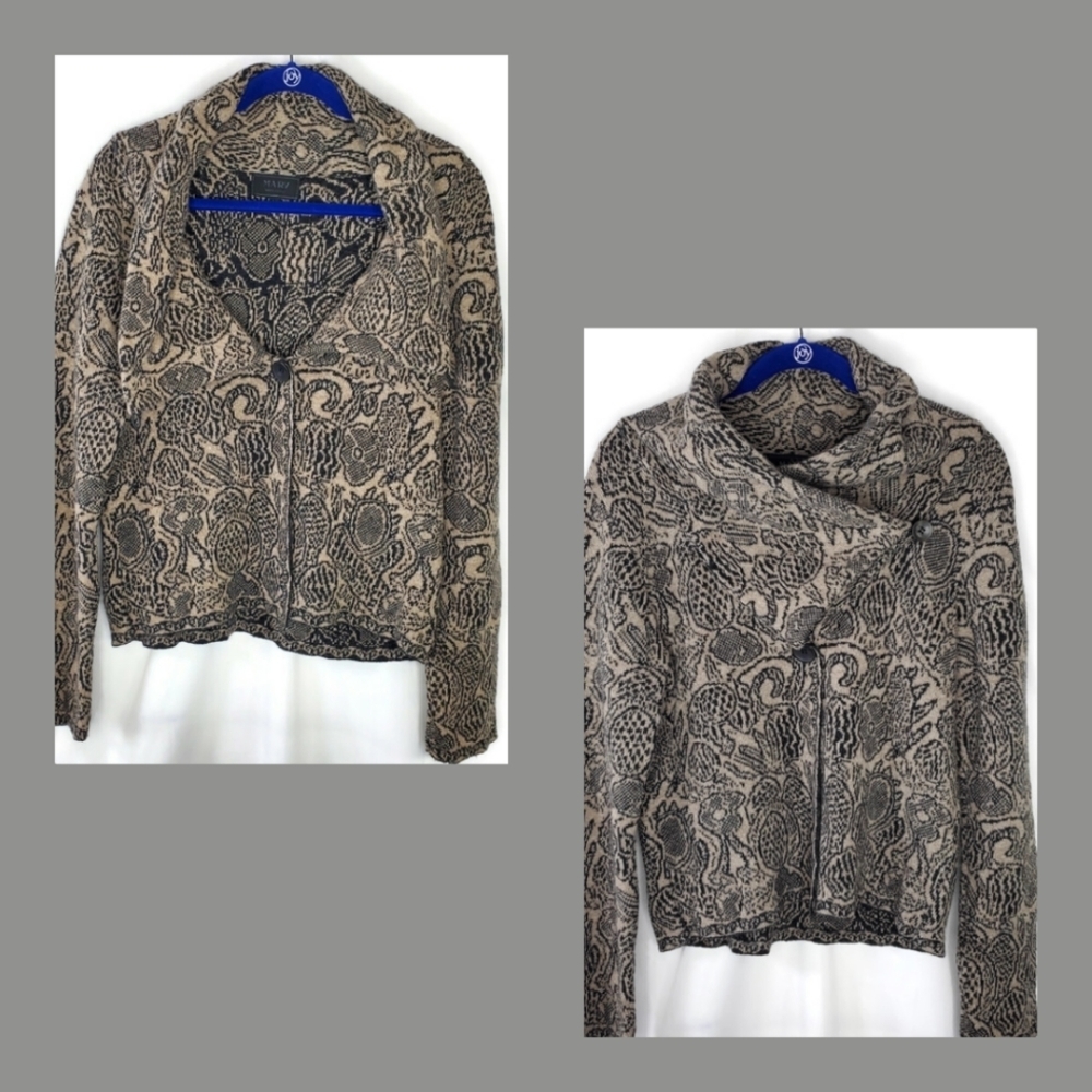 Mary Made In Italy Size L Wool Blend Knit Button Cardigan Sweater Long Sleeve.